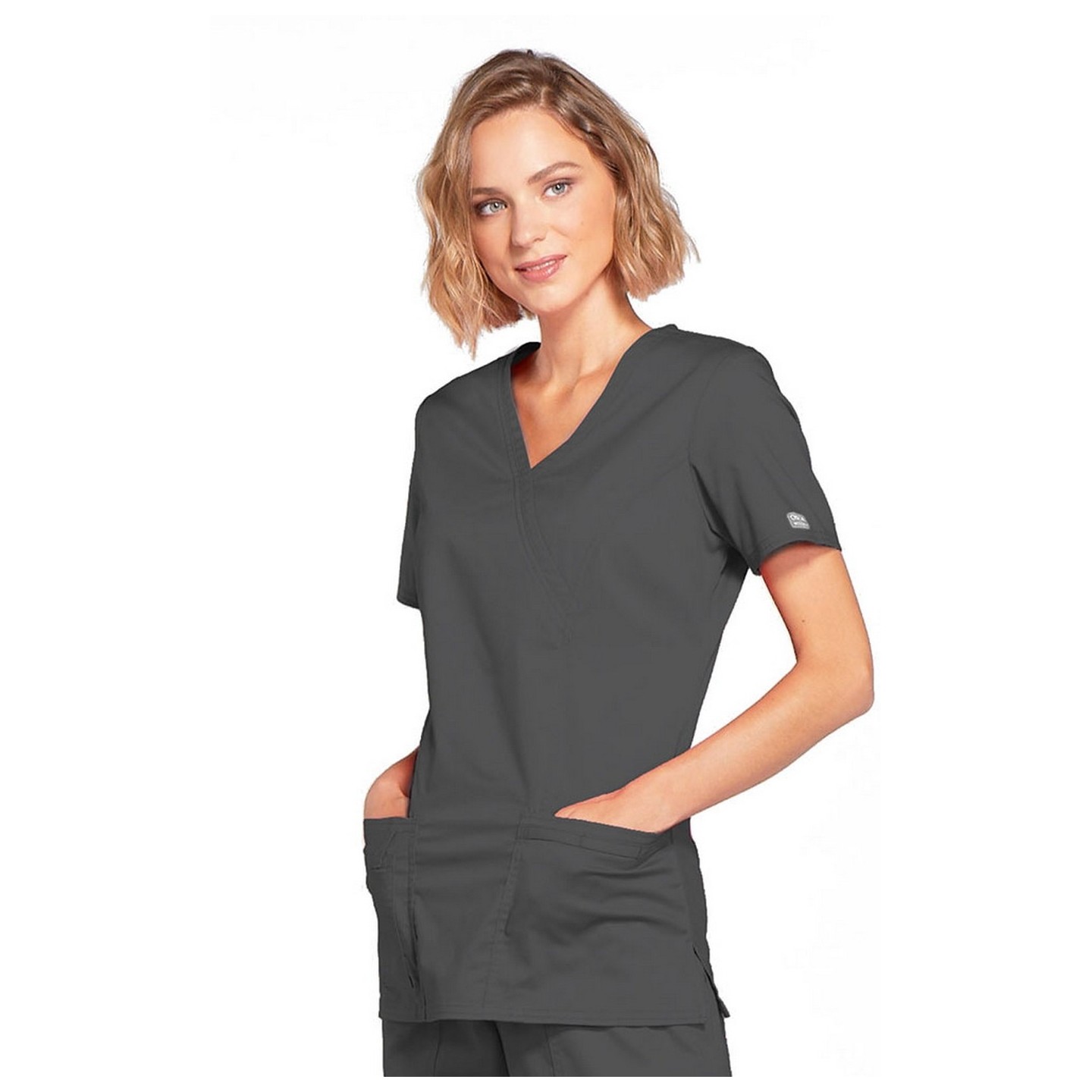 4728 Workwear Core Stretch Mock Wrap Top with 3 Pockets by Cherokee