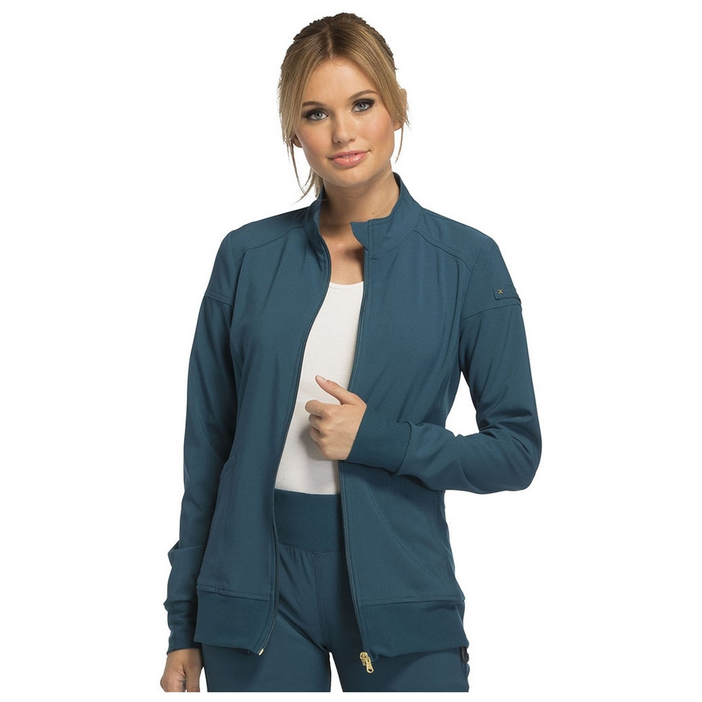 CK303 iFlex Zip Front Jacket with Knit Panels by Cherokee
