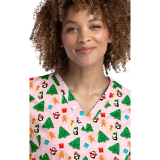 9810 Maevn Women's Printed V-Neck Top - Holiday Party