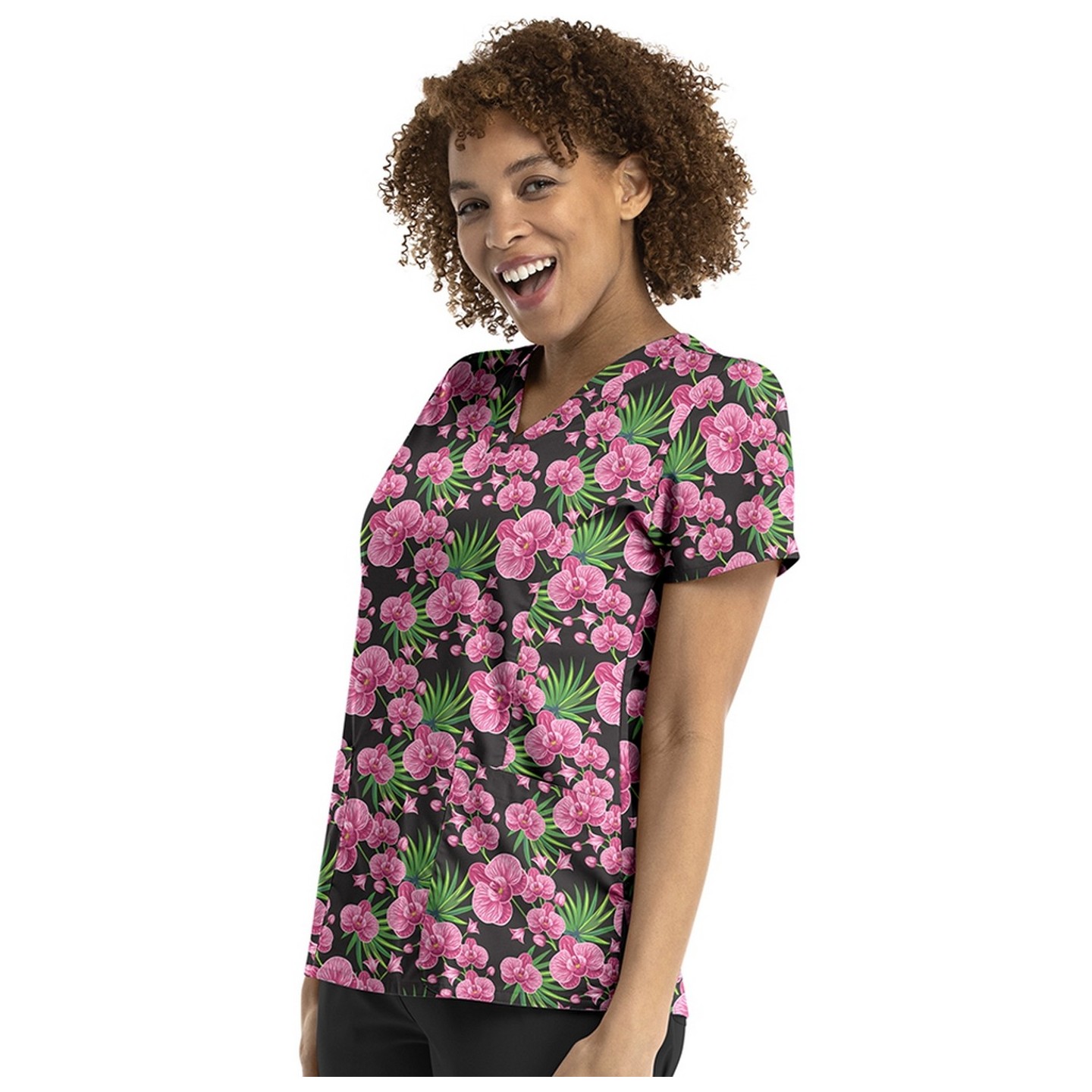9810 Maevn Women's Printed V-Neck Top - Orchid Nights
