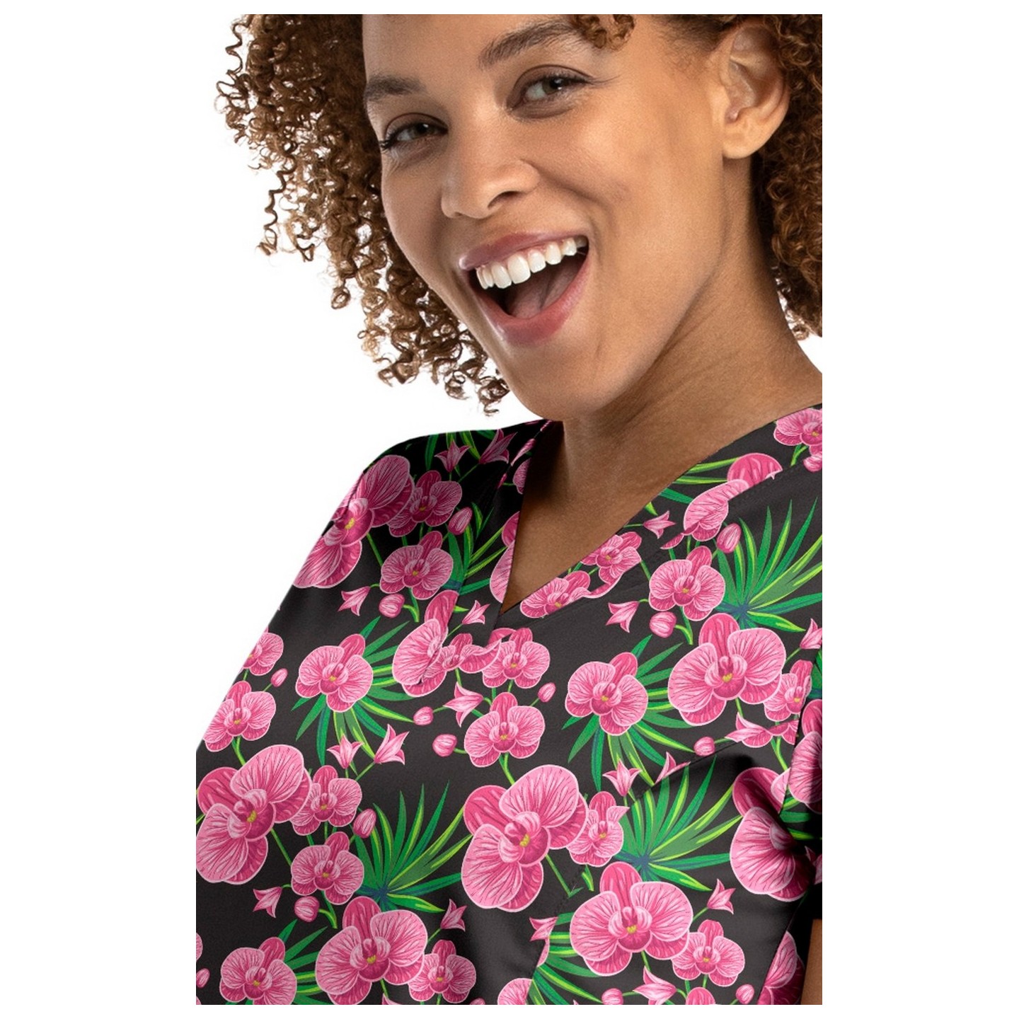 9810 Maevn Women's Printed V-Neck Top - Orchid Nights