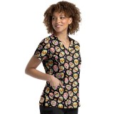 9810 Maevn Women's Printed V-Neck Top - Sugar Skull Dreams