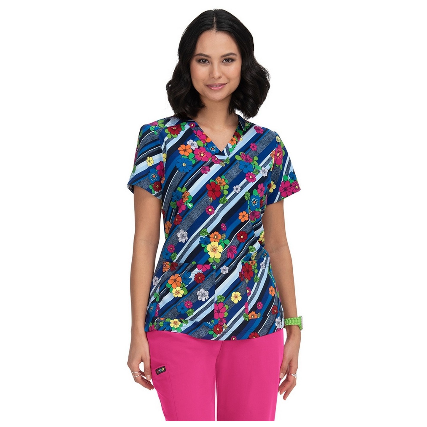 F100PR French Bull by Koi Modern Classic Lulu Print Top - Calypso