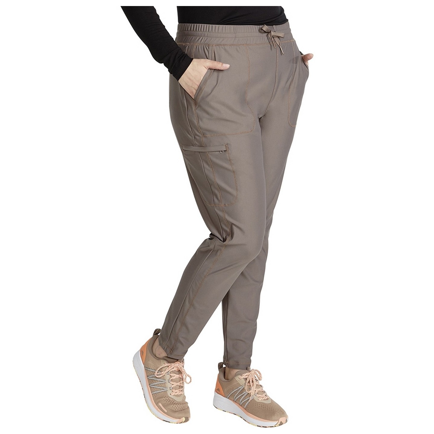 CK095P Petite Pantalon taille moyenne à jambe fuselée et cordon de serrage - Cherokee Form