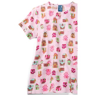 Z16213 Zoe + Chloe Notch Neck Print Scrub Tops - Snow Place Like Home