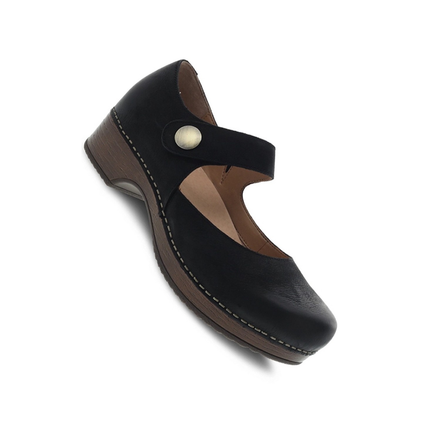 Beatrice Black Burnished Nubuck Stapled Mary Jane by Dansko