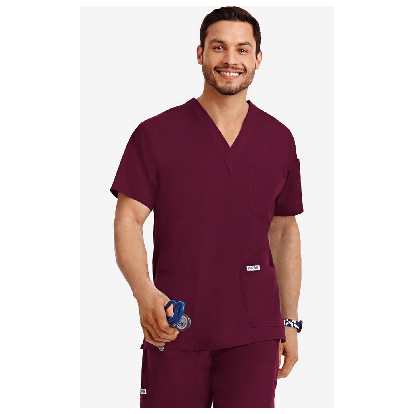 MOBB Classic Unisex 3 Pocket Scrub Top (Men's View) - Burgundy (BU)