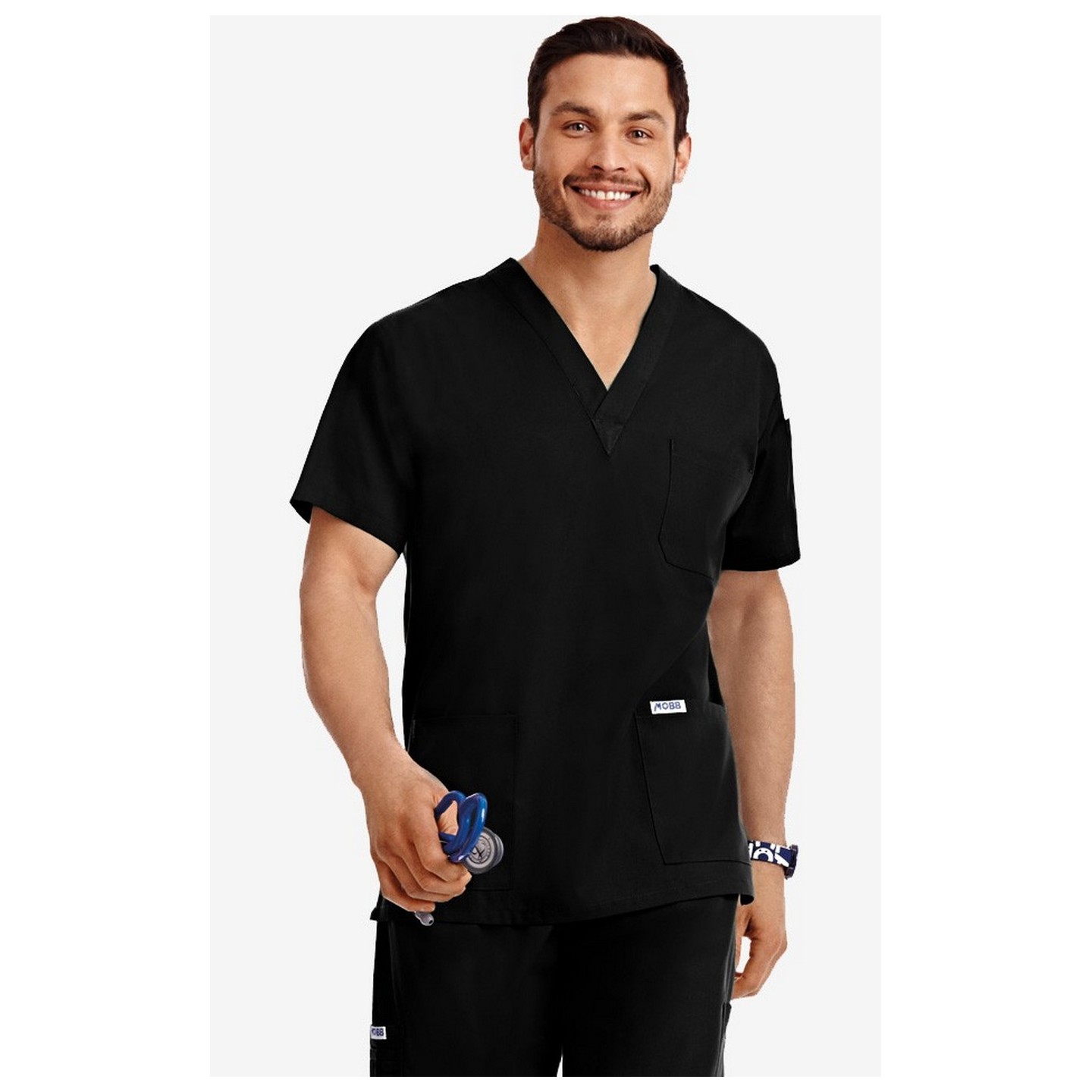 MOBB Classic Unisex 3 Pocket Scrub Top (Men's View) - Black (BL)