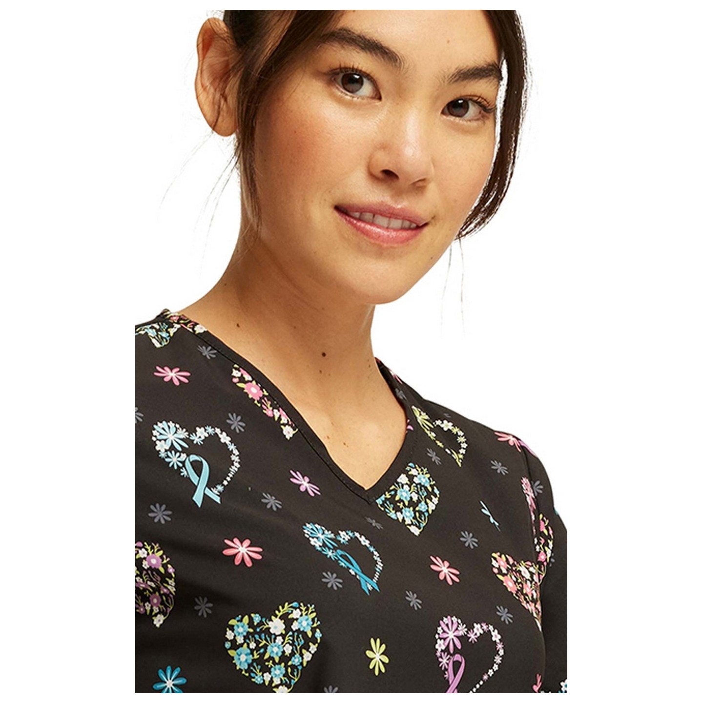 CK637 Cherokee V-Neck 2 Pocket Print Top - Care Flor-All