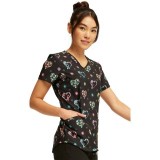 CK637 Cherokee V-Neck 2 Pocket Print Top - Care Flor-All
