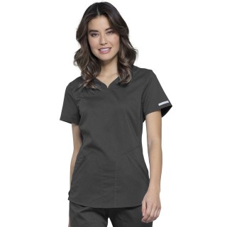 WW601 Workwear Revolution Curved V-Neck Top with Mesh Panels by Cherokee