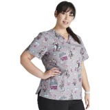 TF738 Tooniforms V-Neck 2 Pocket Print Top by Cherokee Uniforms - A Thing or Two 