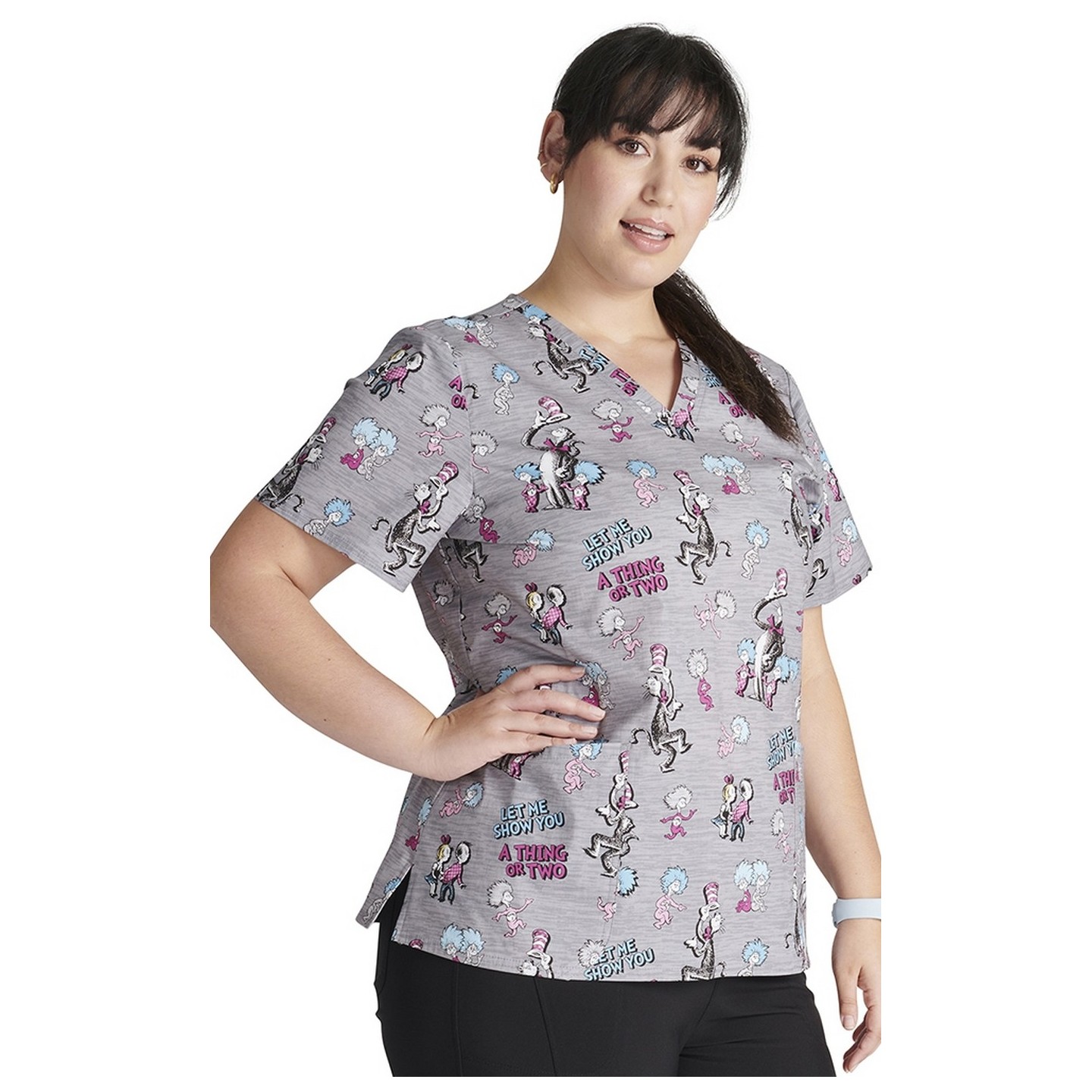 TF738 Tooniforms V-Neck 2 Pocket Print Top by Cherokee Uniforms - A Thing or Two 