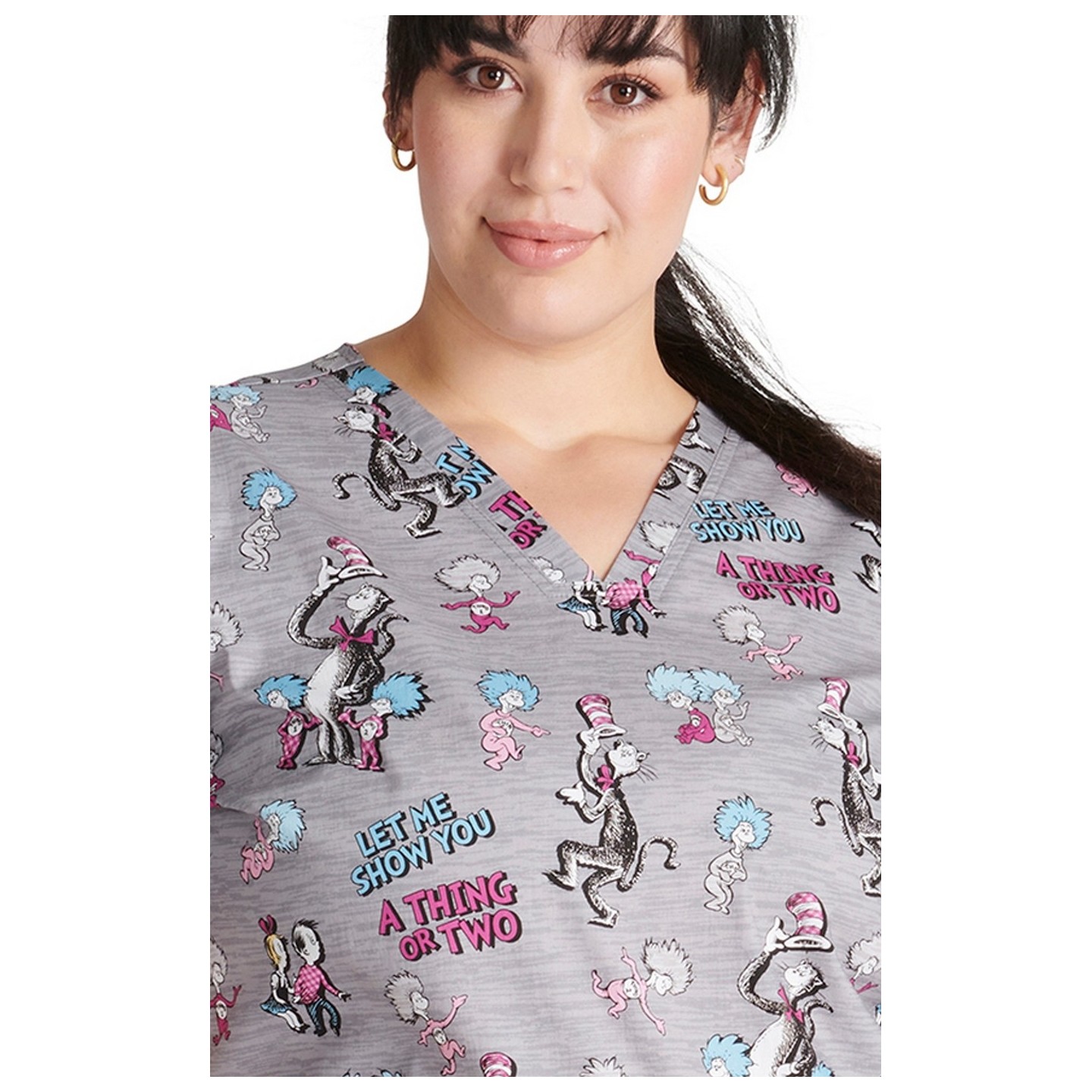 TF738 Tooniforms V-Neck 2 Pocket Print Top by Cherokee Uniforms - A Thing or Two 