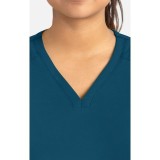 20302 Focus V-Neck Petal Back Hemline Top by Maevn 