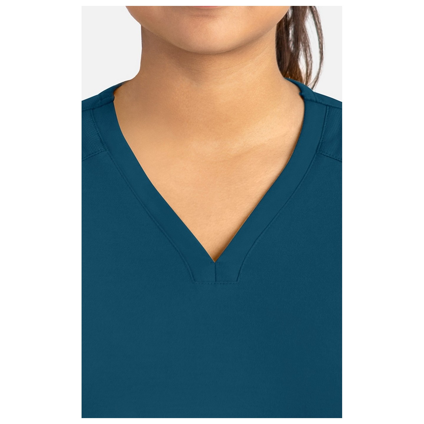 20302 Focus V-Neck Petal Back Hemline Top by Maevn 