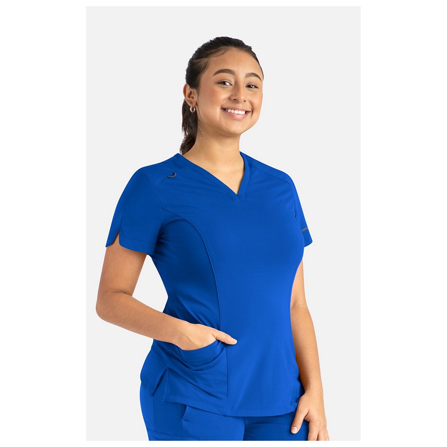 20302 Focus V-Neck Petal Back Hemline Top by Maevn 