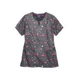 Z16213 Zoe + Chloe Notch Neck Print Scrub Tops - Let's Roll