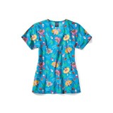 Z12213 Zoe + Chloe Curved V-neck Print Scrub Top - Playcation