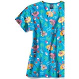 Z12213 Zoe + Chloe Curved V-neck Print Scrub Top - Playcation