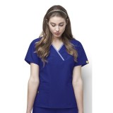 6026 WonderWink Origins Charlie Y-neck Contrast Trim Scrub Tops - Galaxy Blue