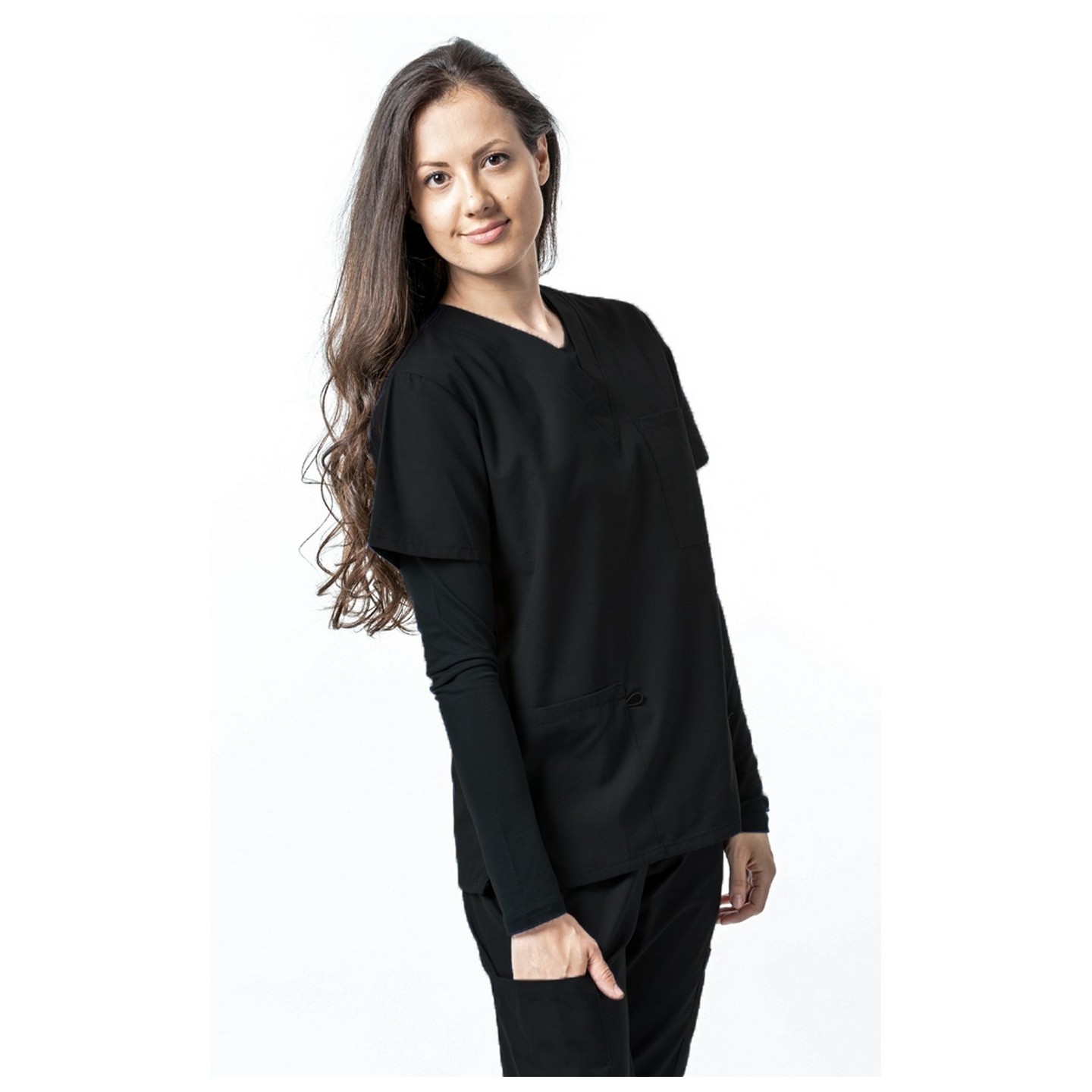 1000 Classix Unisex 3 Pocket Scrub Top by Greentown (Women's View)