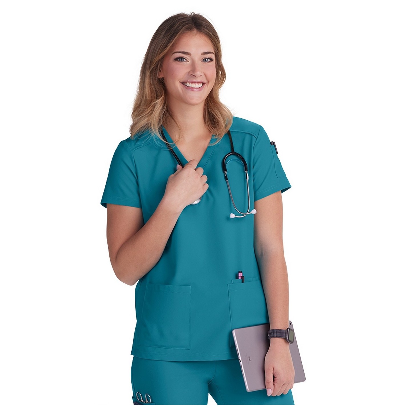 C101 Cureology Cardi Modern 2 Pocket V-Neck Top by koi