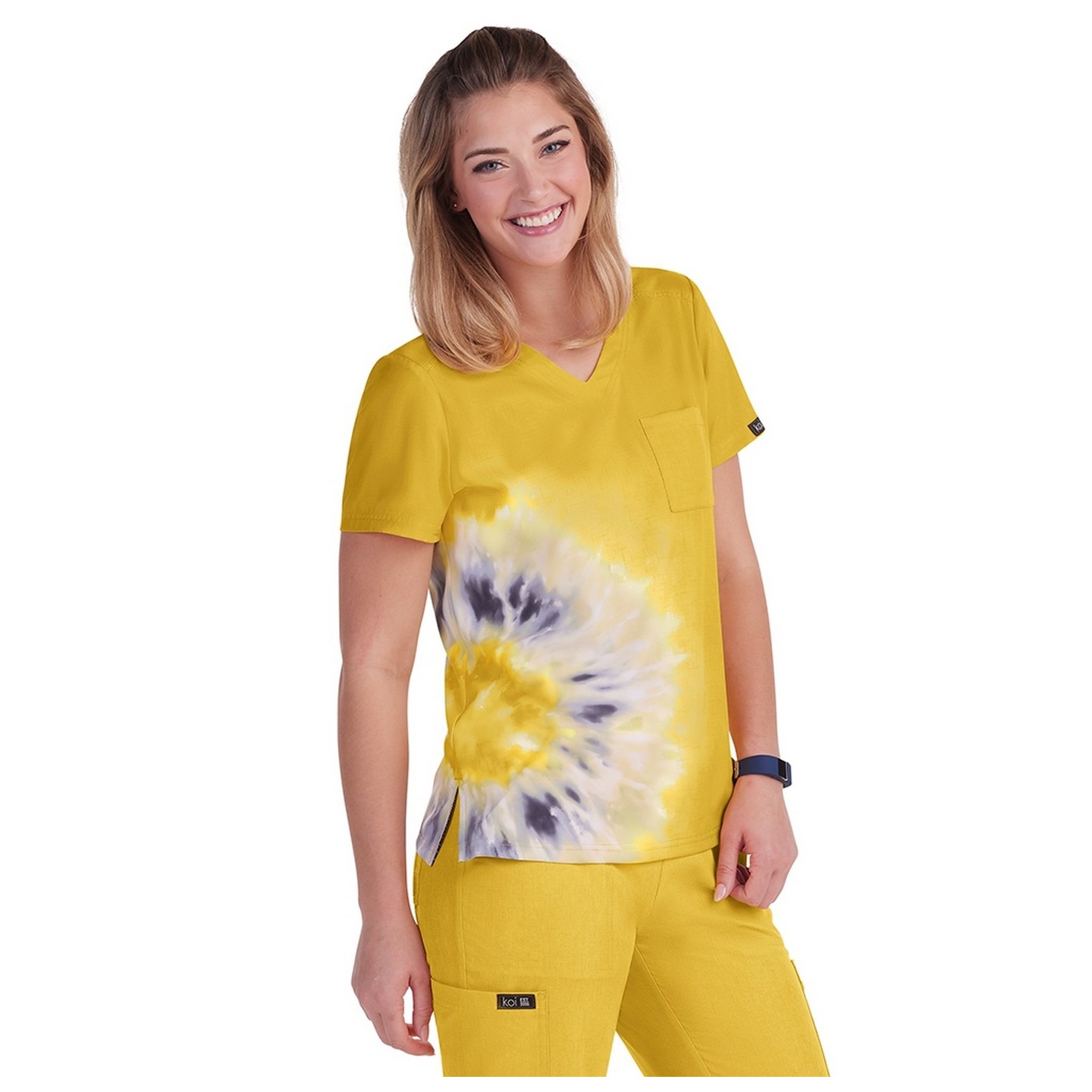 1114PLM koi Basics Lani Tie-Dye Print Top - Heather Mango Splash