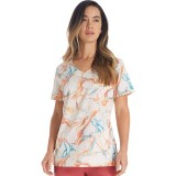 DK881 Contemporary Rounded V-Neck Print Top by Dickies - Mineral Swirl