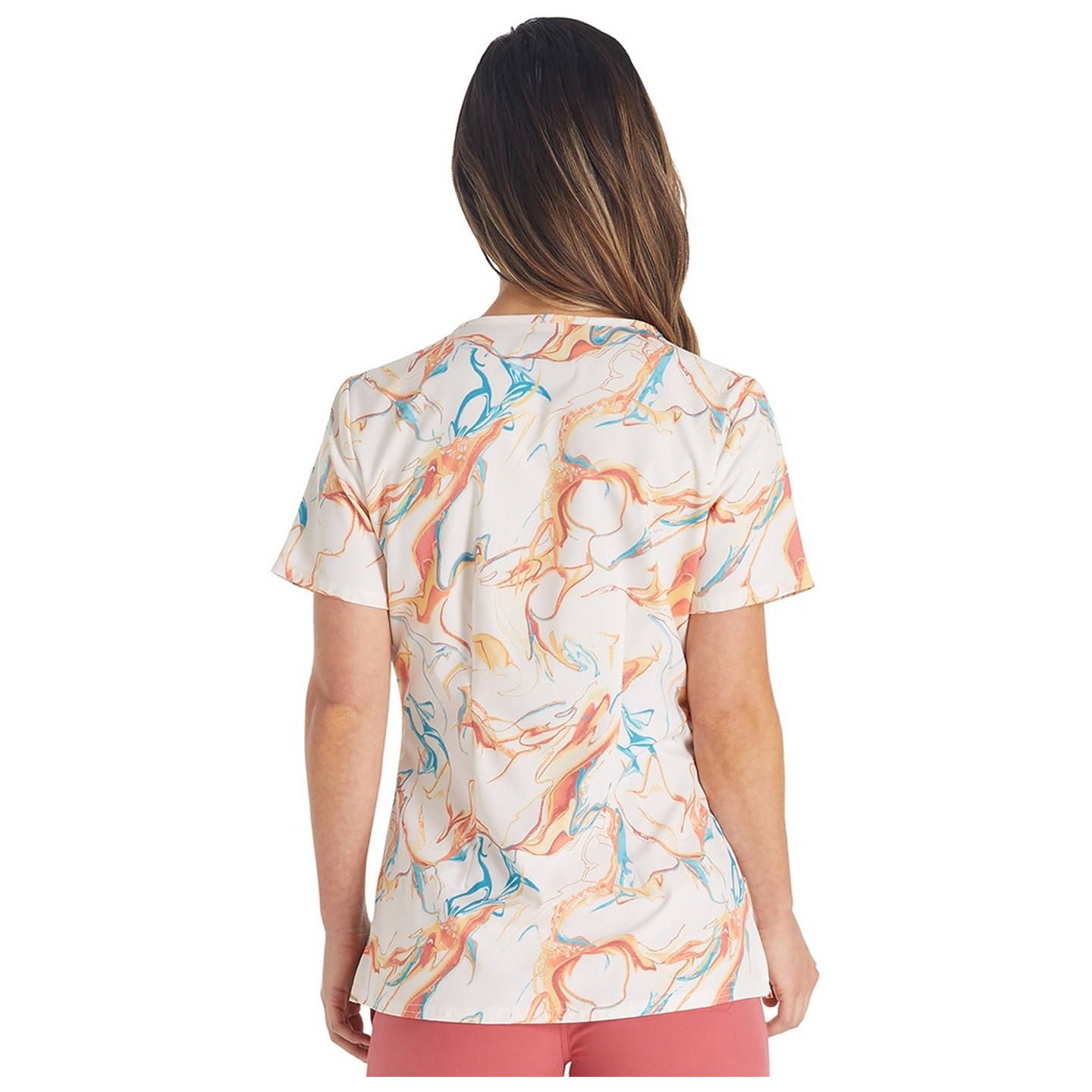 DK881 Contemporary Rounded V-Neck Print Top by Dickies - Mineral Swirl