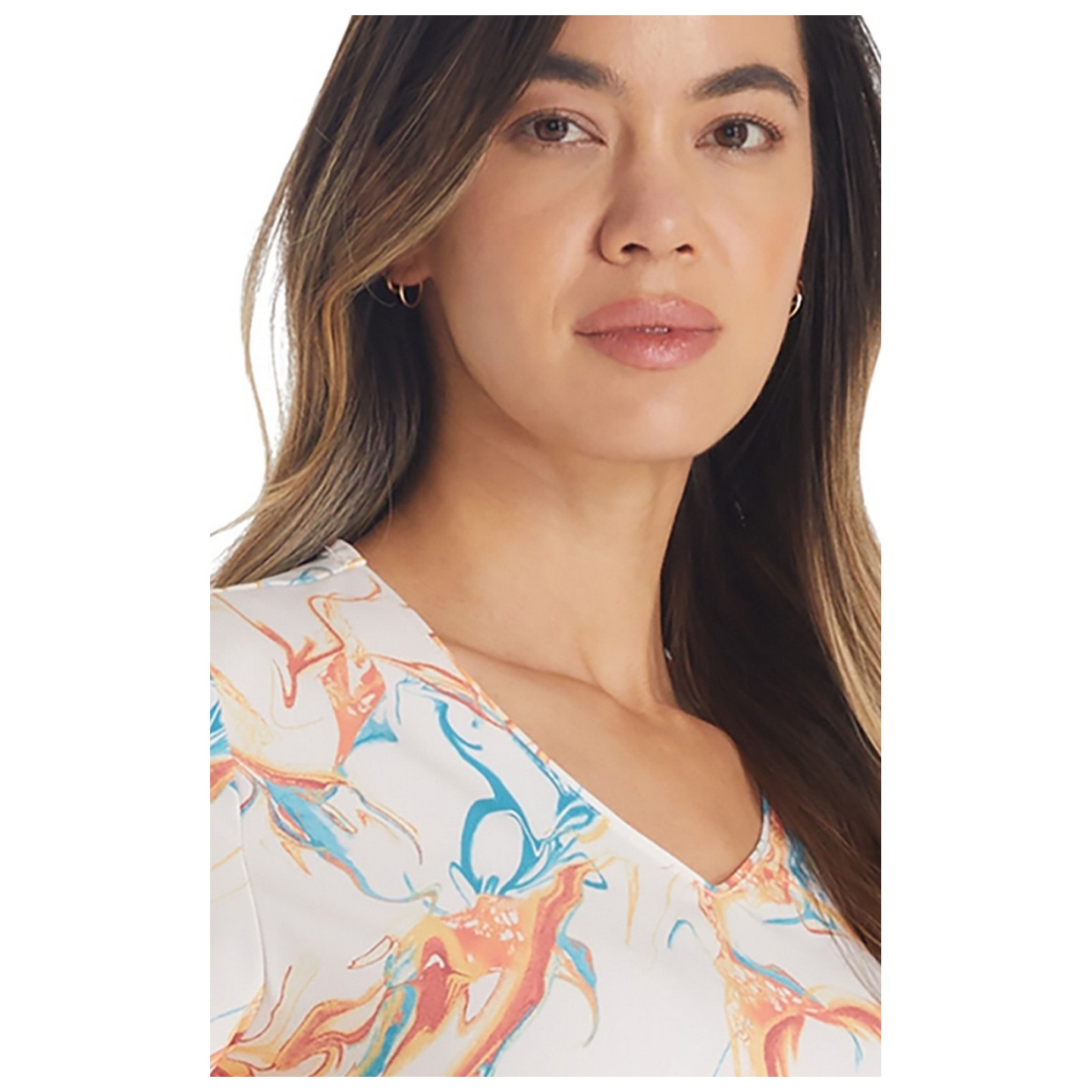 DK881 Contemporary Rounded V-Neck Print Top by Dickies - Mineral Swirl