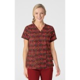 6657 WonderWink Fitted 3-Pocket V-Neck Print Top - Houndstooth Hollow