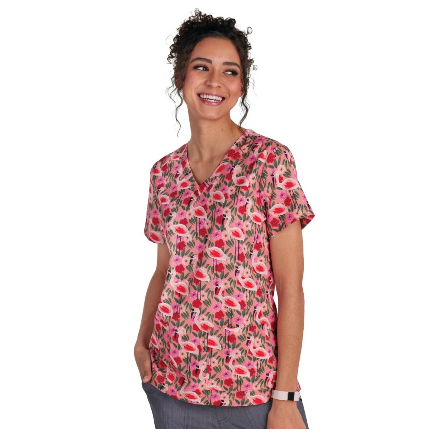 1122PRA koi Haut Rosalie Édition Limitée Imprimer - Flamingo and Flowers