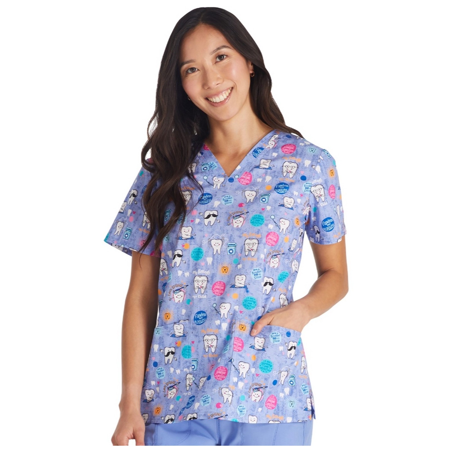 CK651 Modern Classic V-Neck Print top by Cherokee - Dental Affirmations