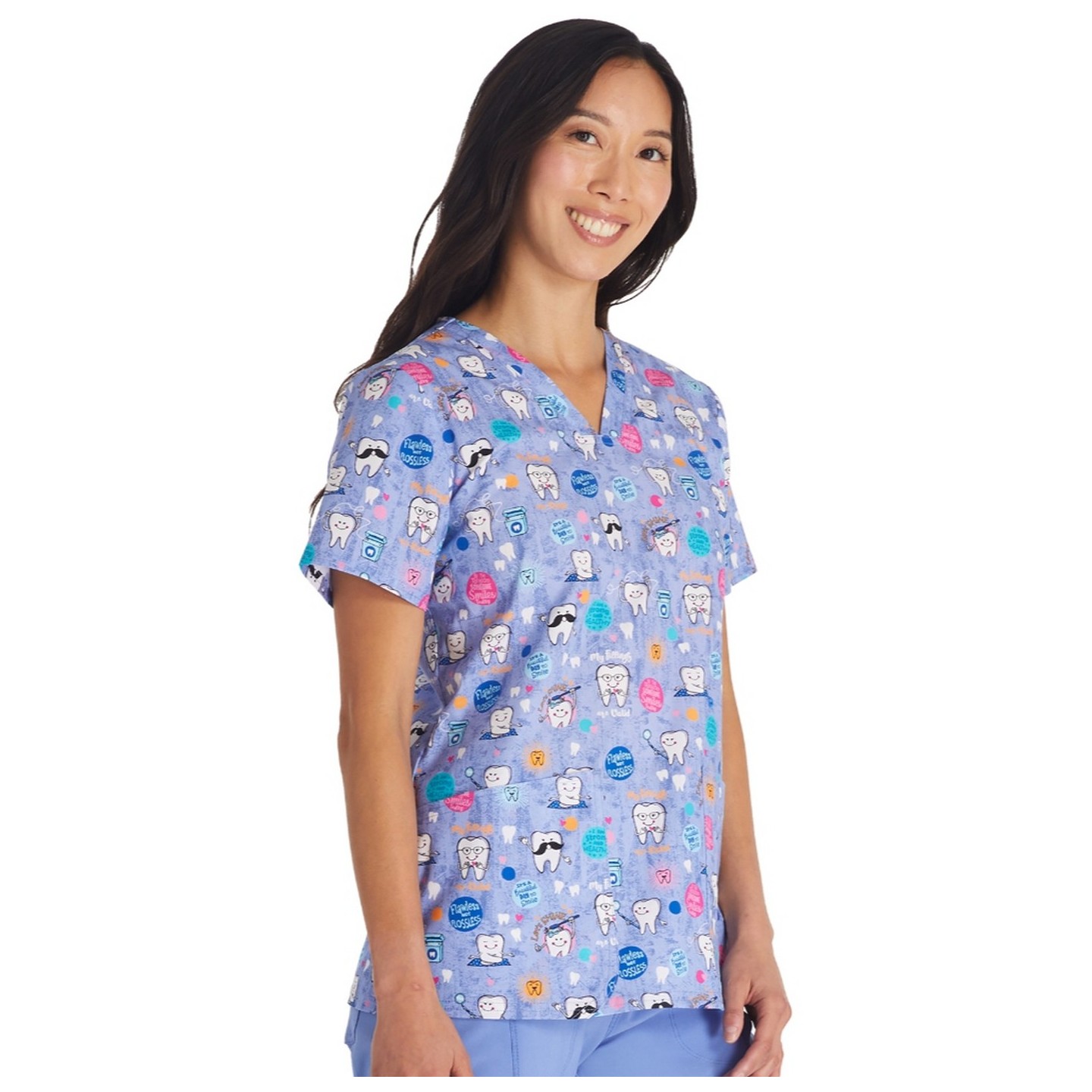 CK651 Modern Classic V-Neck Print top by Cherokee - Dental Affirmations