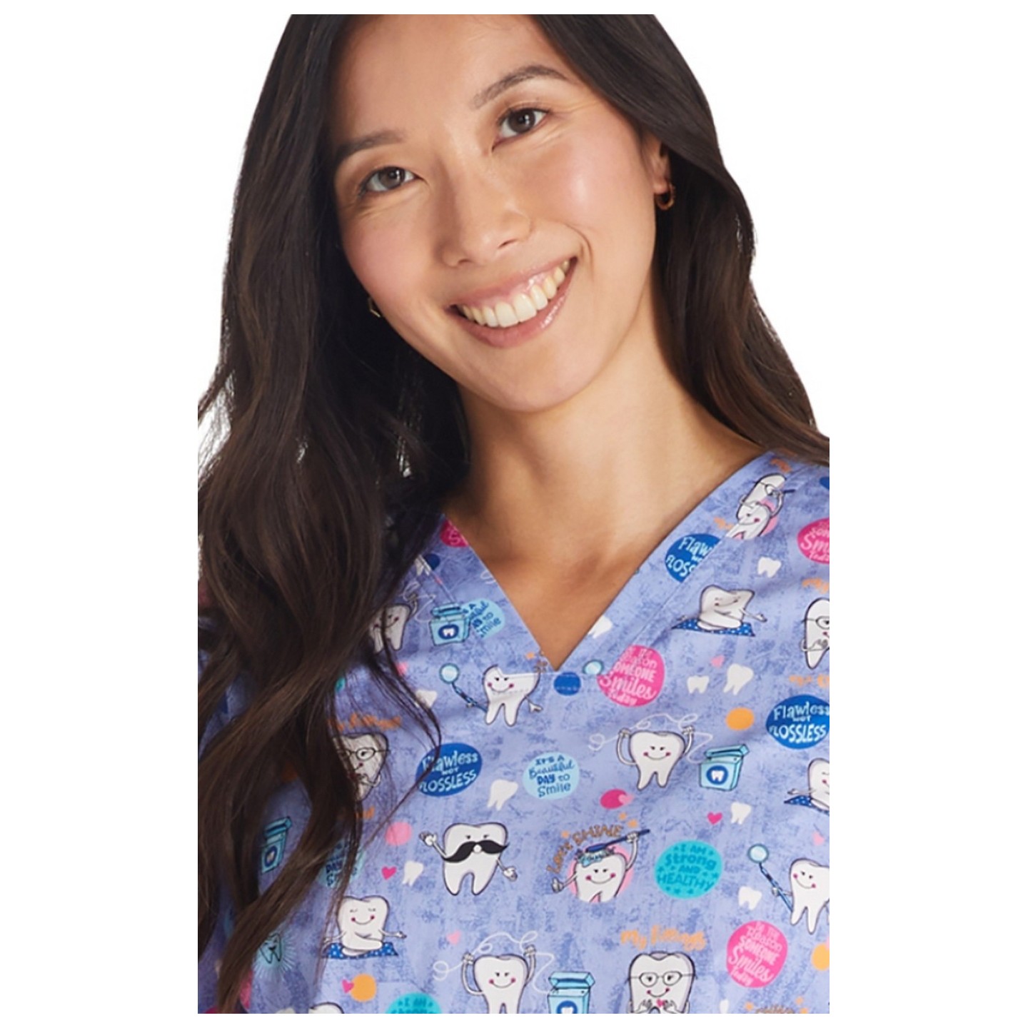 CK651 Modern Classic V-Neck Print top by Cherokee - Dental Affirmations