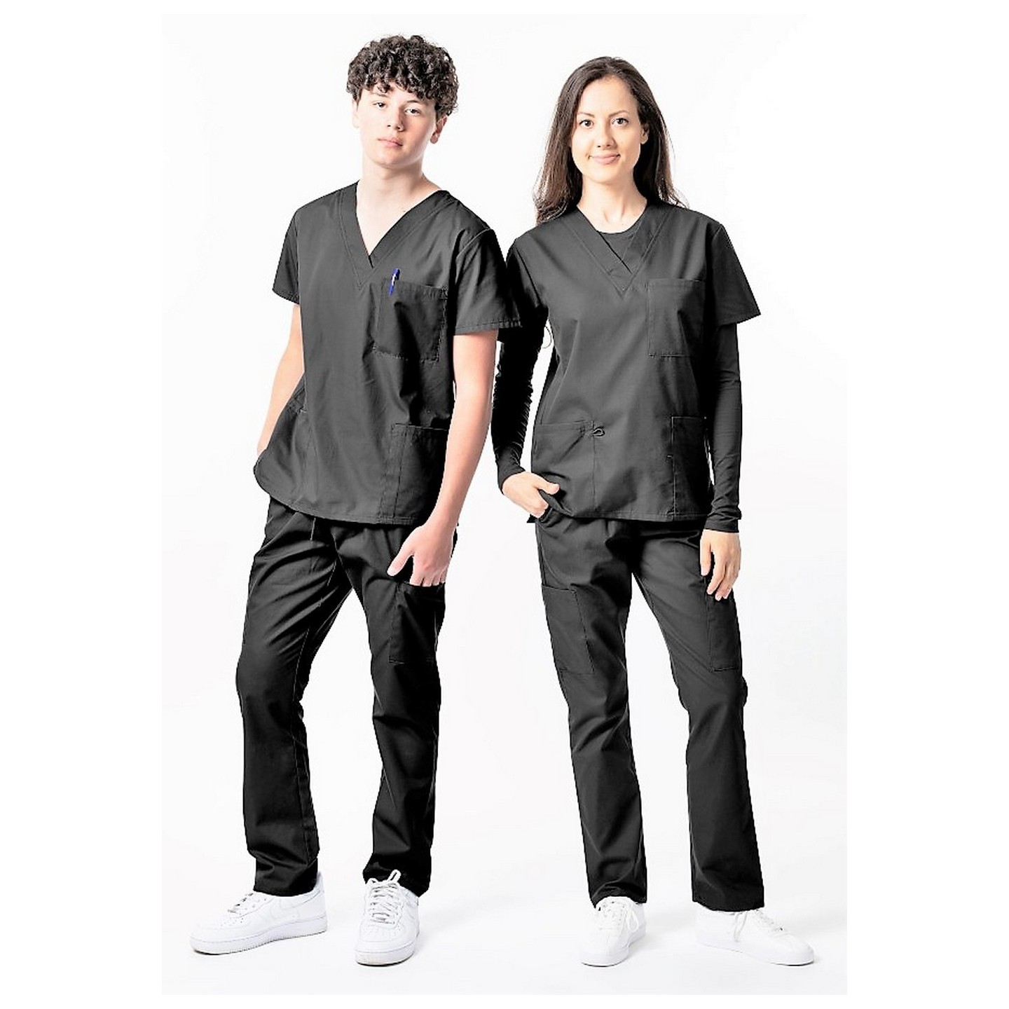 Unisex Classic Scrub Set Elastic Waist by Greentown - Black