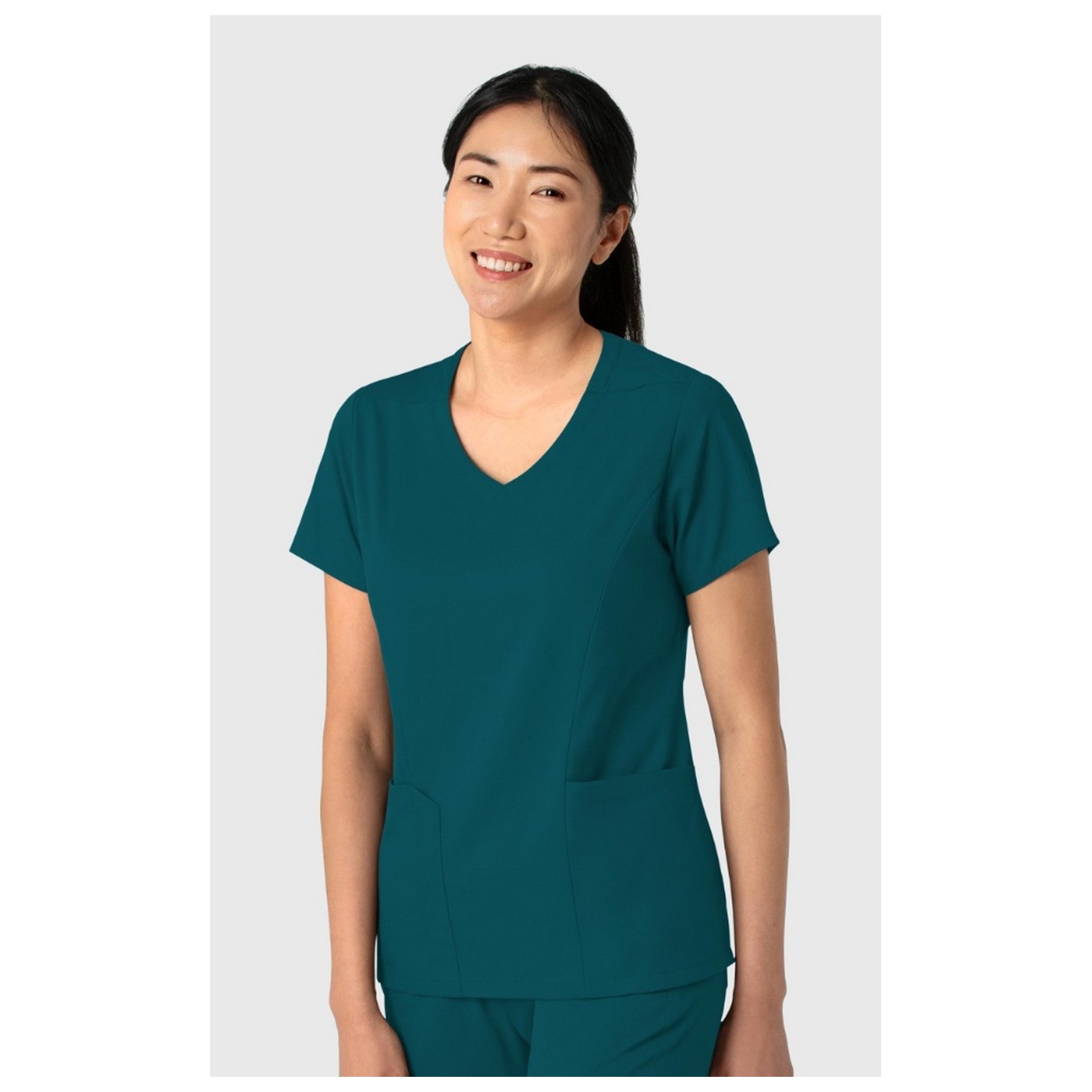 6251 Boundless Curved V-Neck Top with 3 Pockets by WINK