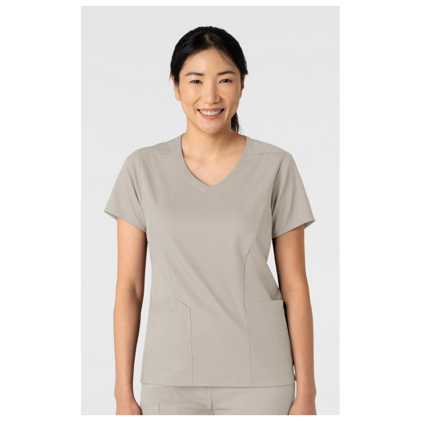 6251 Boundless Curved V-Neck Top with 3 Pockets by WINK