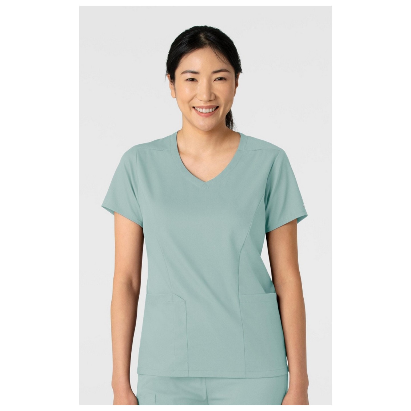 6251 Boundless Curved V-Neck Top with 3 Pockets by WINK