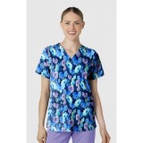 6657 WonderWink Fitted 3-Pocket V-Neck Print Top - Flower Meadow