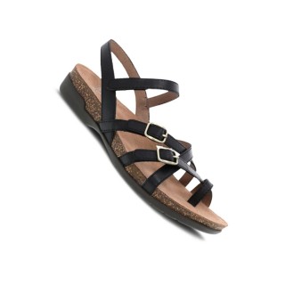 Roslyn Black Waxy Burnished Leather Sandal by Dansko