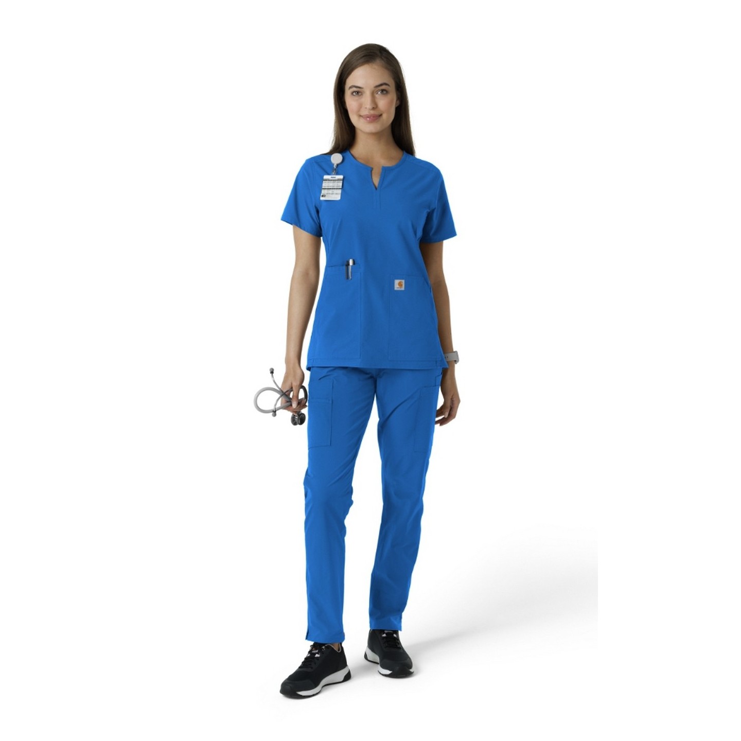 C12413 Carhartt Force Essentials Notch Neck Tunic Top with Knit Panels