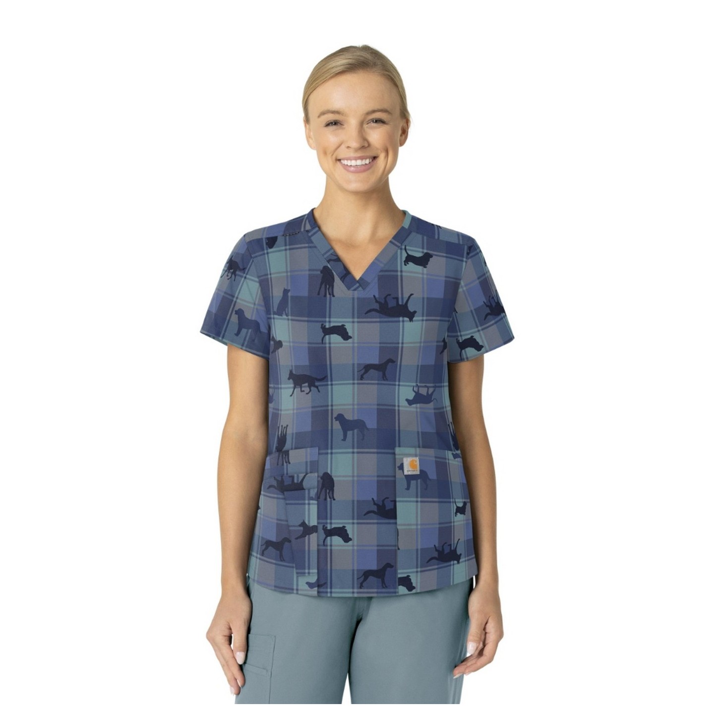 C13414 Carhartt 4 Pocket V-Neck Print Top - Faithful Friends Navy