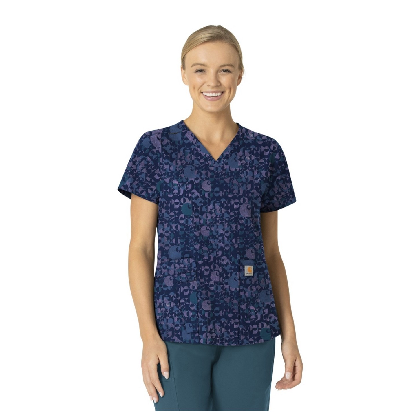 C13414 Carhartt 4 Pocket V-Neck Print Top - Geo Logo Navy