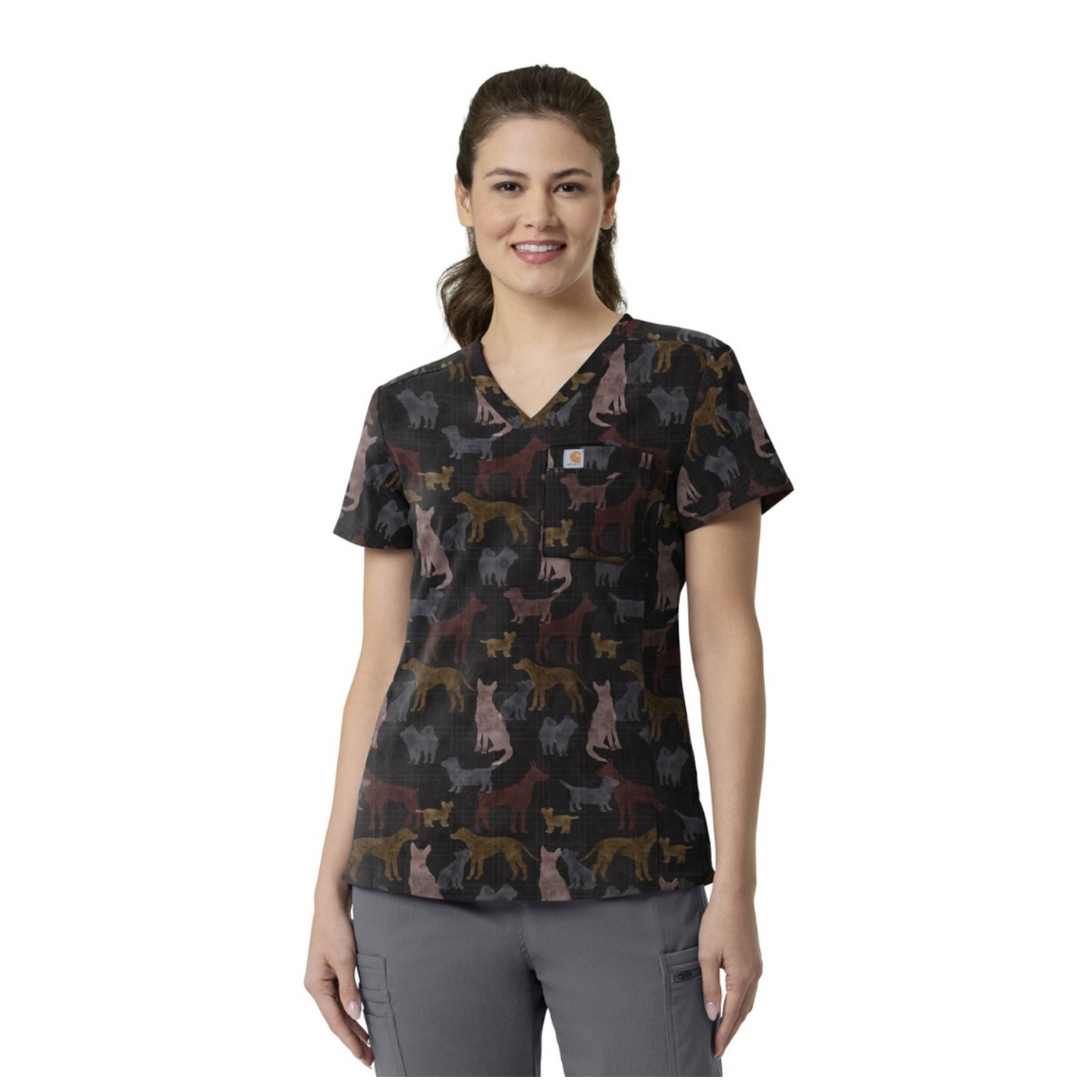 C13014 Carhartt Force Cross-Flex Haut à Coupe Moderne Imprimé pour Femmes à Border - Heartwarming Hounds