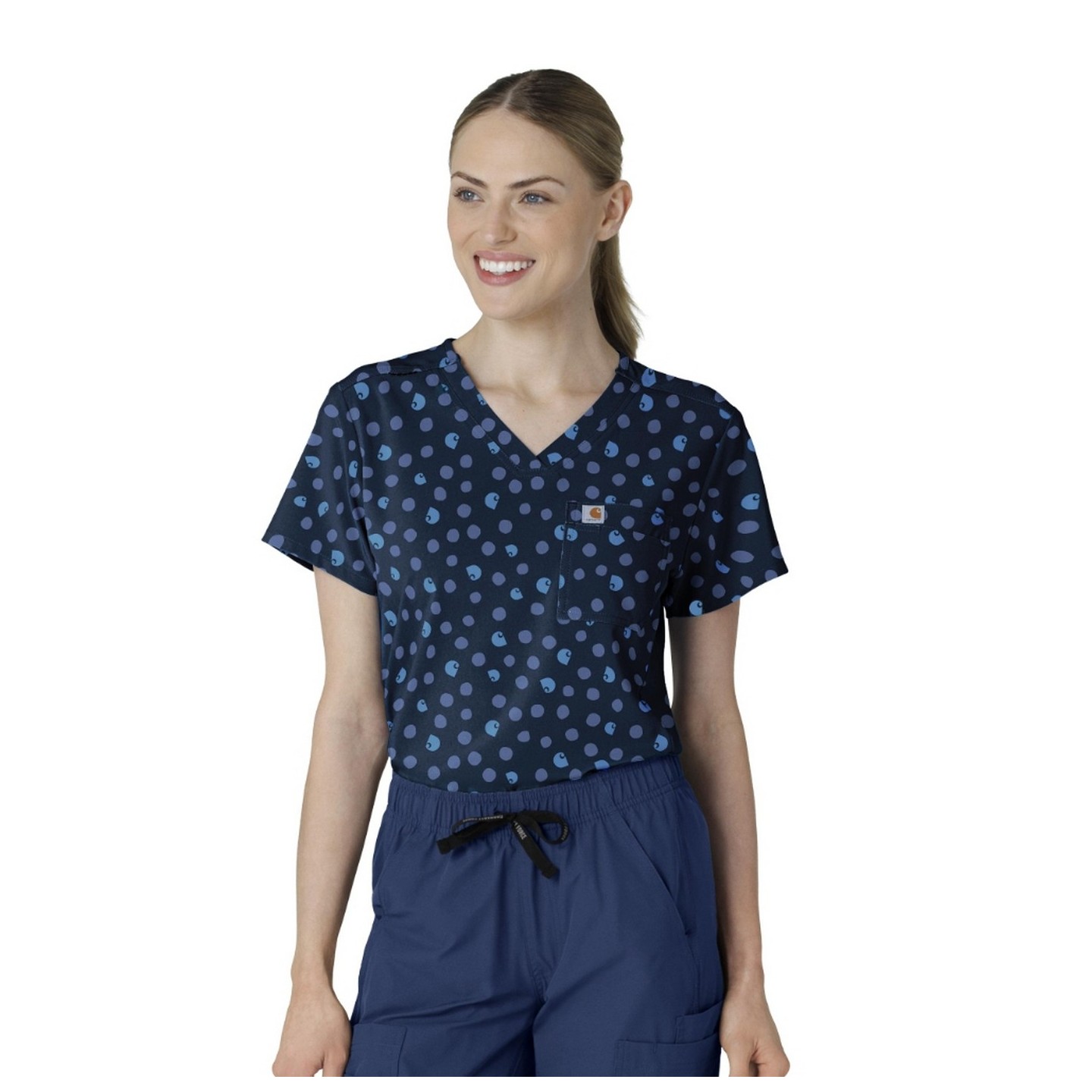 C13014 Carhartt Force Cross-Flex Print Tuck-In Top - Lively Logo Dots Navy