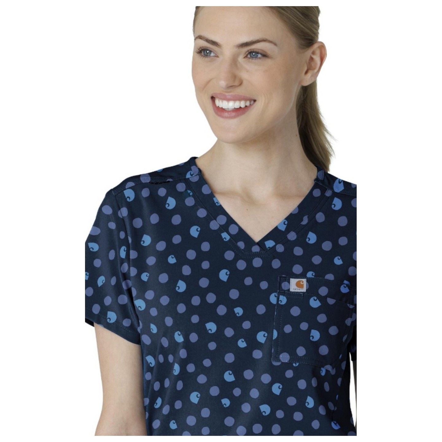C13014 Carhartt Force Cross-Flex Haut à Coupe Moderne Imprimé pour Femmes à Border - Lively Logo Dots Navy