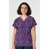 6267 WINK Dolman Y-Neck Print Scrub Top - Painted Dots Navy