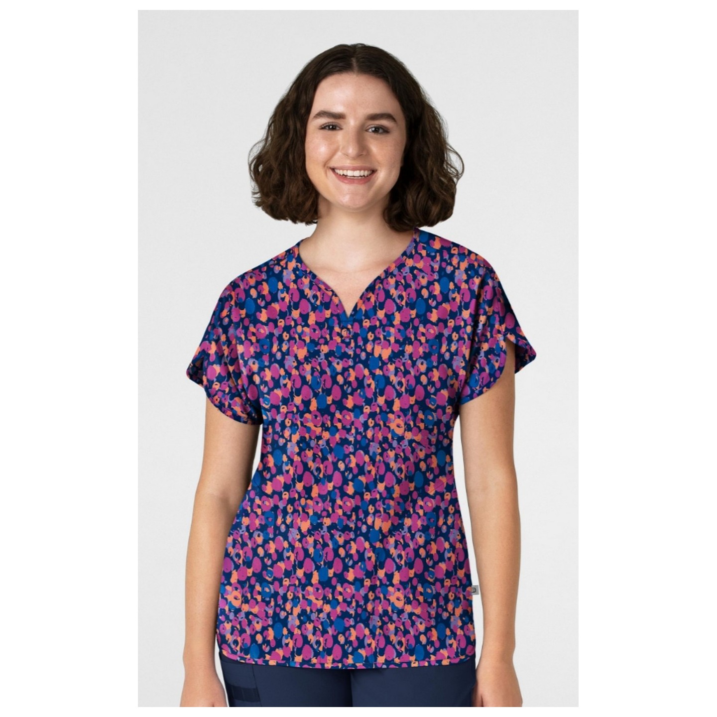 6267 WINK Haut Imprimé à Manches Dolman avec Col en Y -  Painted Dots Navy